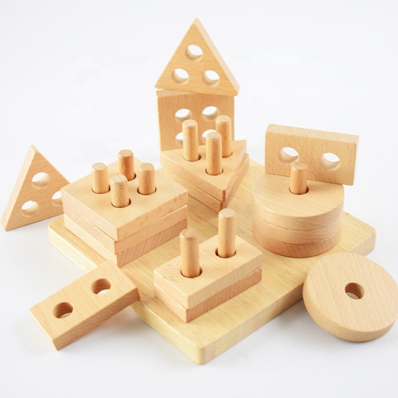 Kids Wooden Toys Montessori Geometry Shape Cognitive Practicing Matching Game Puzzle Wooden Toy Early Educational Toys for Child
