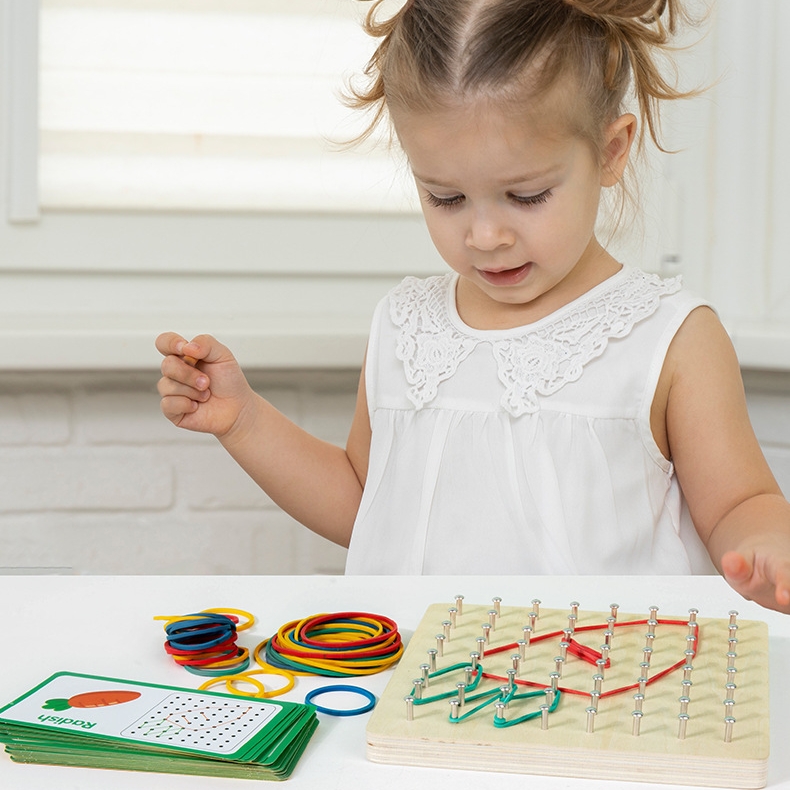 Kids Wooden Geoboard Montessori STEM Toy Graphical Mathematical Education Creative Gifts For Boys Girls