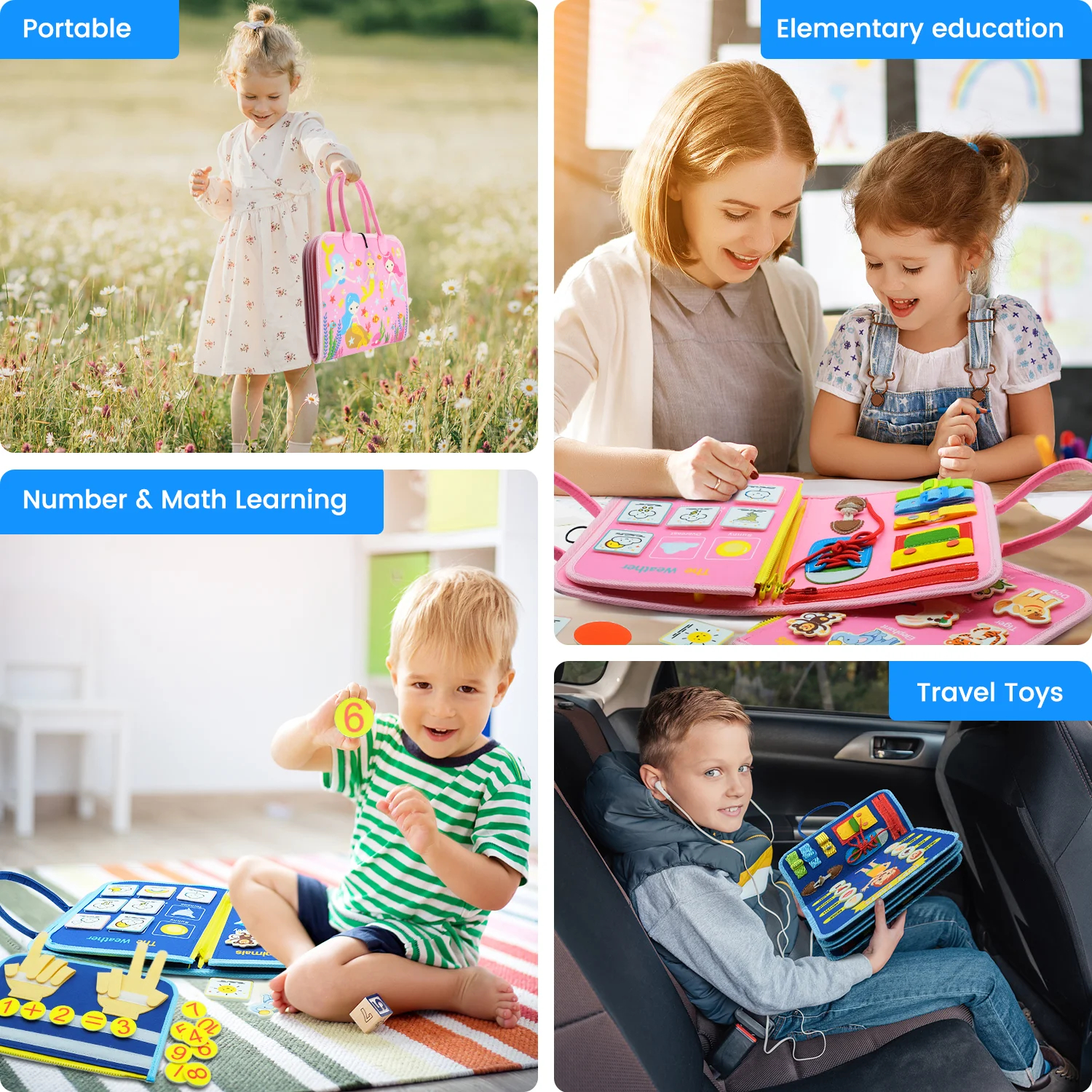 Preschool Education Busy Board Book Kids Sensory Montessori Travel Toys Activities Learning Board Felt Toddler Baby Busy Board