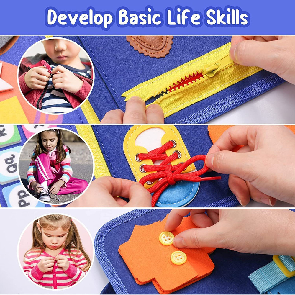 New Design Fabric Sensory Felt Busy Board Baby Dressing Learning Cloth Felt Busy Book Toddler Travel Activities Book