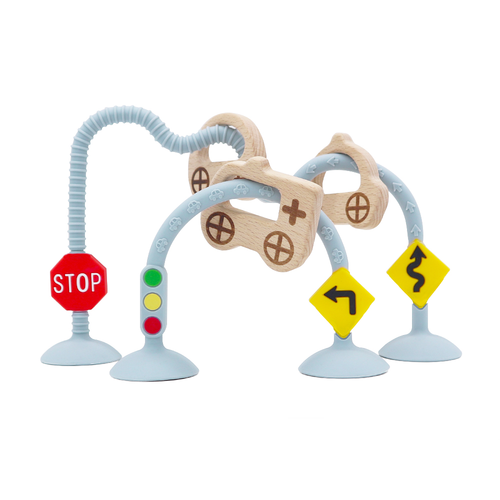 Custom Silicone Kids Montessori Educational Toys High Chair Traffic Children Learning Toys With Suction Cups