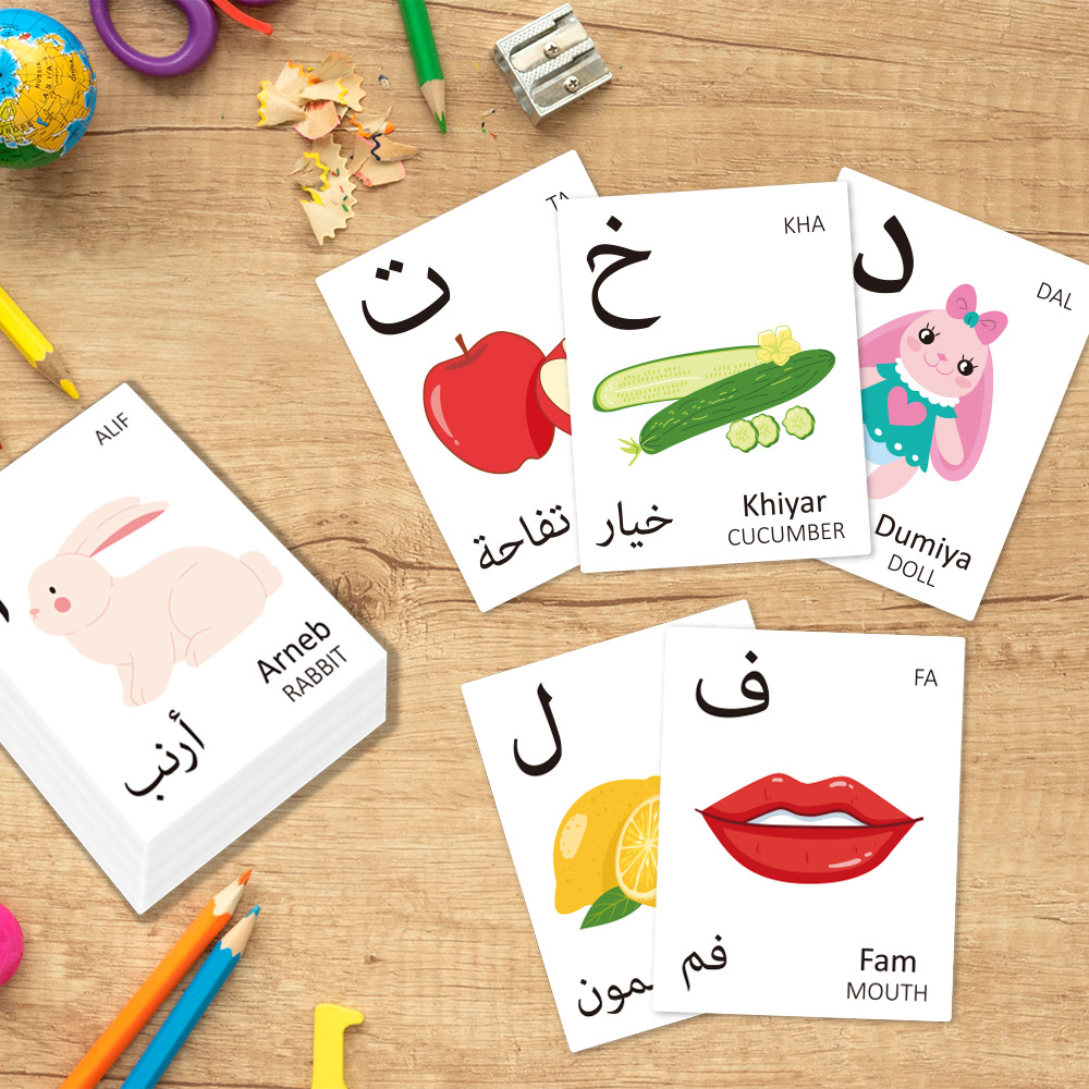 14pcs Foreign Language Bilingual Flash Cards Learning Montessori Toy Arabic English Talking Flash Card Children Preschool Supply