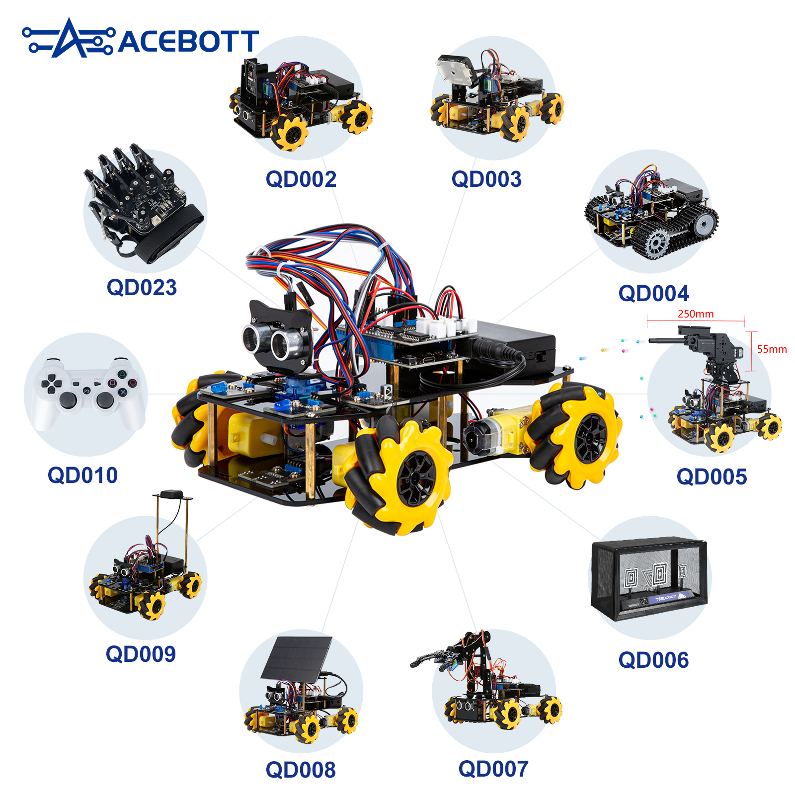 ACEBOTT DIY Smart Robotics Car ESP32 Remote Control Water Ball Launcher Educational STEM Coding Learning Toy for Arduino