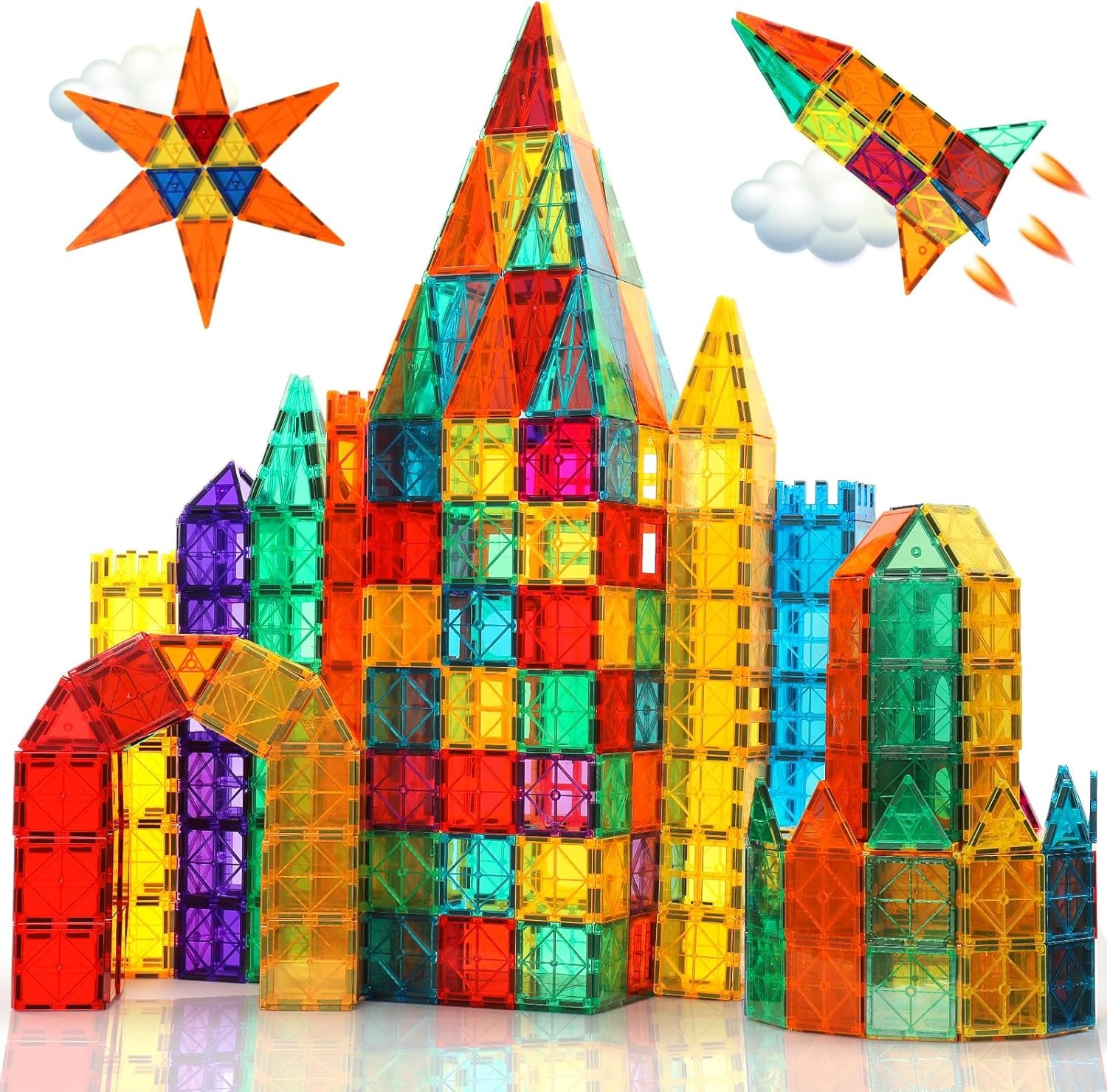 3D Magnetic Tiles &amp; Rods Stacking Blocks Set STEM Construction Toys Educational Building Kit for Kids Girls Boys