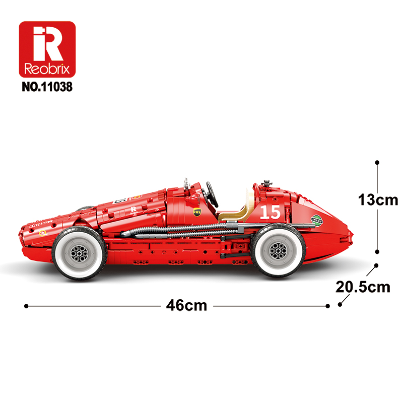 Reobrix 1:8 Scale Classic F1 Racing Car Construction Toy with Visible V12 Engine Real Linkage