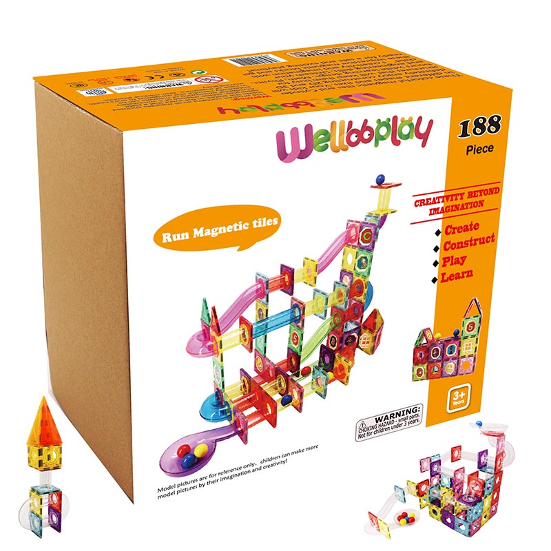 188pcs STEM Magnetic Plastic Building Block Toys Car Race Track Marble Run Tile With Ball for Kids Construction Building Tiles