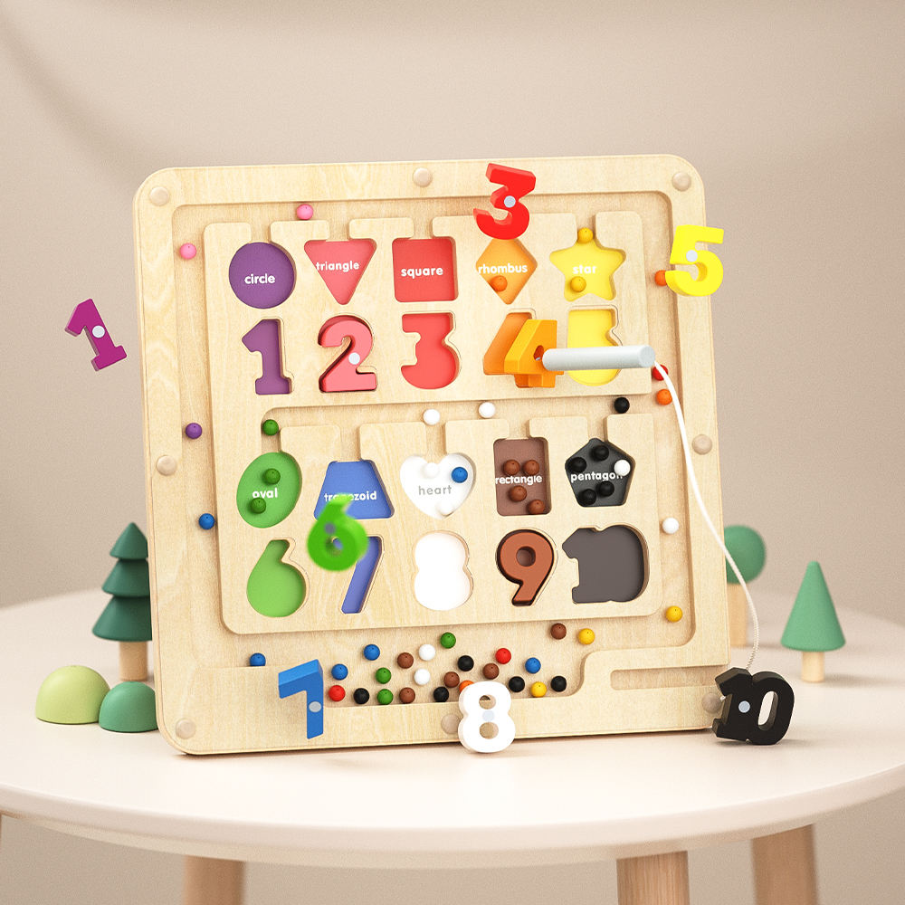 Wooden Montessori Educational Toys for Toddlers 1-3 Years Sensory Number Shape Magnetic Maze