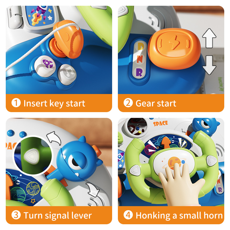 Baby Toy Space Rocket Steering Wheel Baby Children Simulate Music Car Steering Wheel Early Education Toy