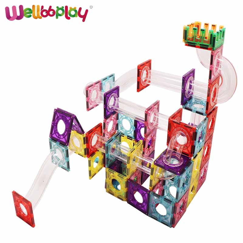 188pcs STEM Magnetic Plastic Building Block Toys Car Race Track Marble Run Tile With Ball for Kids Construction Building Tiles