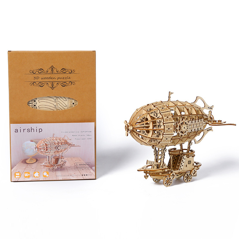 Wooden 3D Puzzle Handmade DIY Airship Assembly Model Children Toy