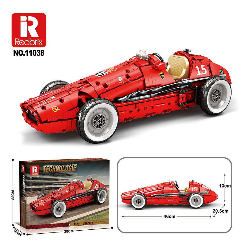 Reobrix 1:8 Scale Classic F1 Racing Car Construction Toy with Visible V12 Engine Real Linkage