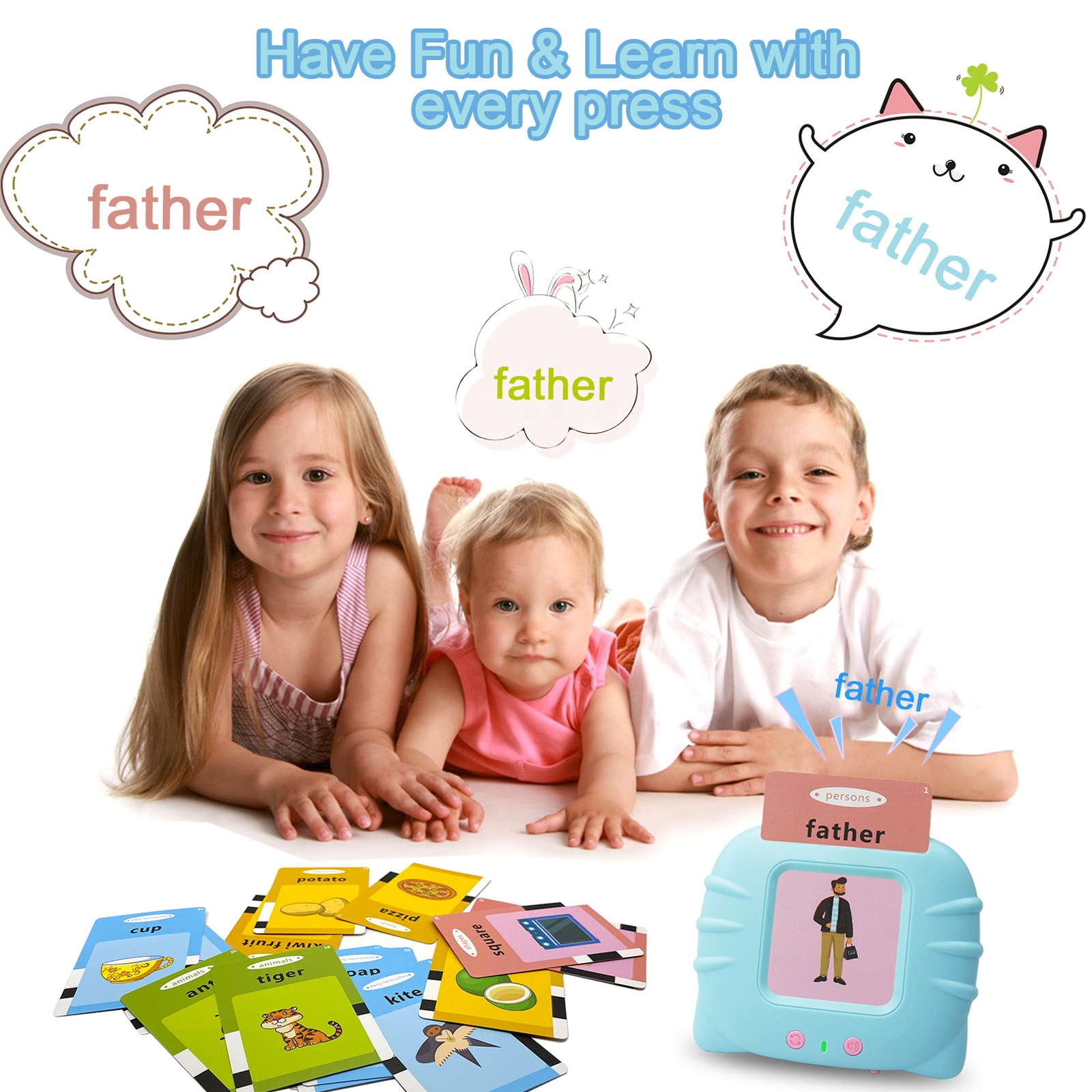 AiJH Educational Talking Audible English Gift Kids Toddler Learning Preschool English Voice Learning Card Machine Toys
