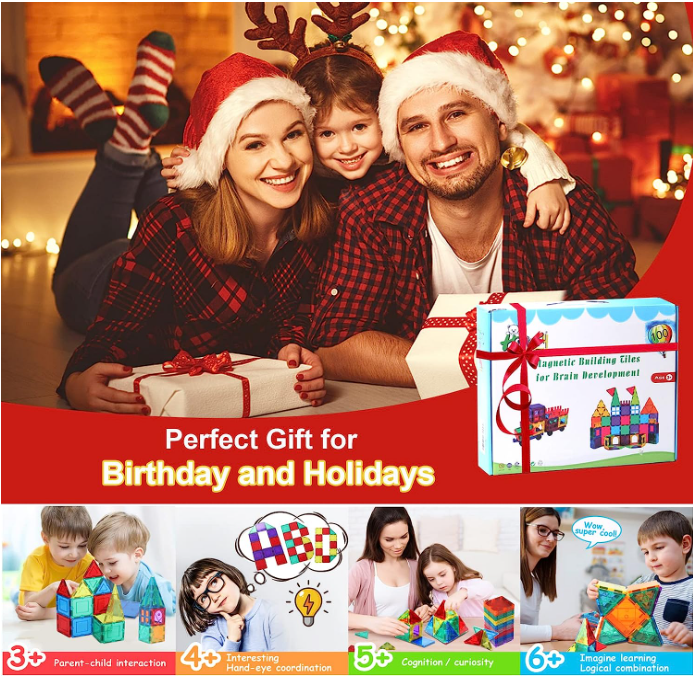Magnetic Building Tiles Block Set 100pcs for 3+ Year Old STEM Learning Educational Toys Tough Building Tiles Kids Play Games