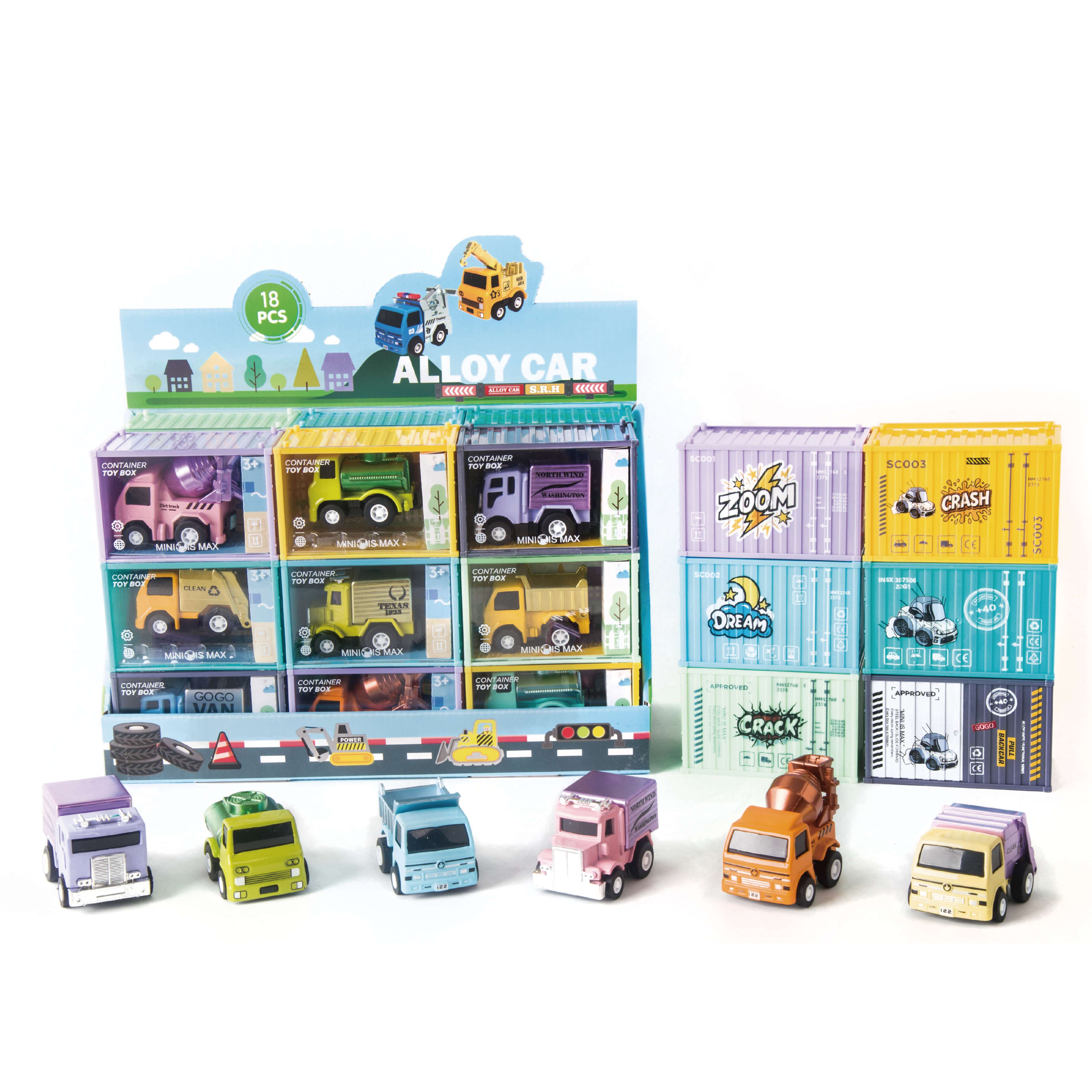 18PCS Mini Alloy Pull Back Construction Trucks Set 1:64 Scale Die Cast Engineering Vehicles Assorted Kids Playing Toy Cars