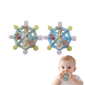 Baby Teething Toys 0-6 Months Silicone Rattle Teether Ring BPA Free Soft Chewable Sensory Toy Newborn Infant Oral Development