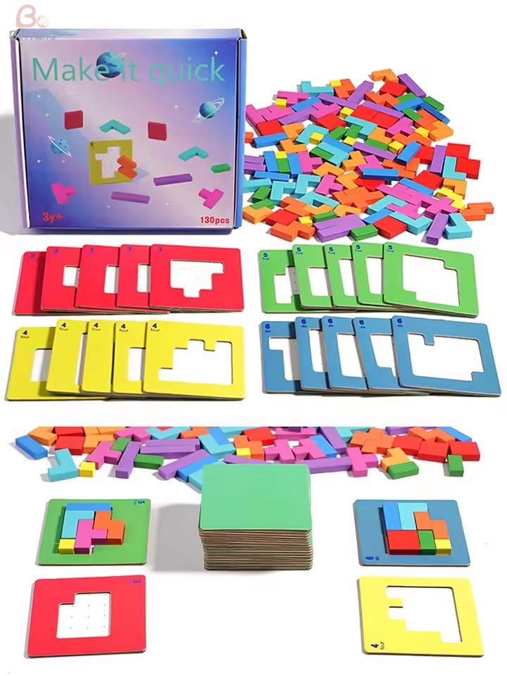 Wooden 3D Interactive Desktop Puzzle Educational Games for Kids Building Blocks Board Color Shape Montessori Tangram Puzzle Toys
