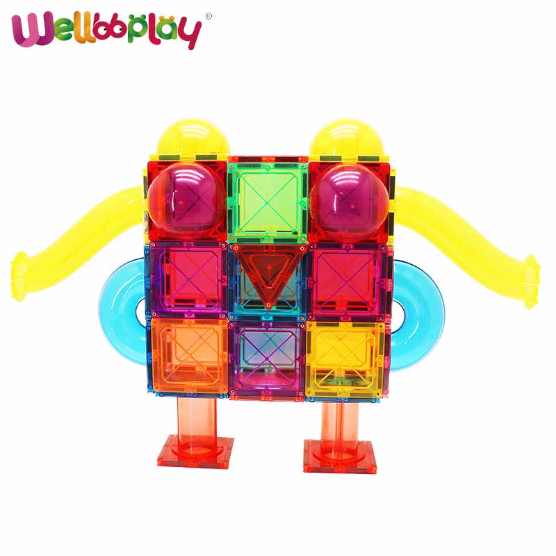 188pcs STEM Magnetic Plastic Building Block Toys Car Race Track Marble Run Tile With Ball for Kids Construction Building Tiles
