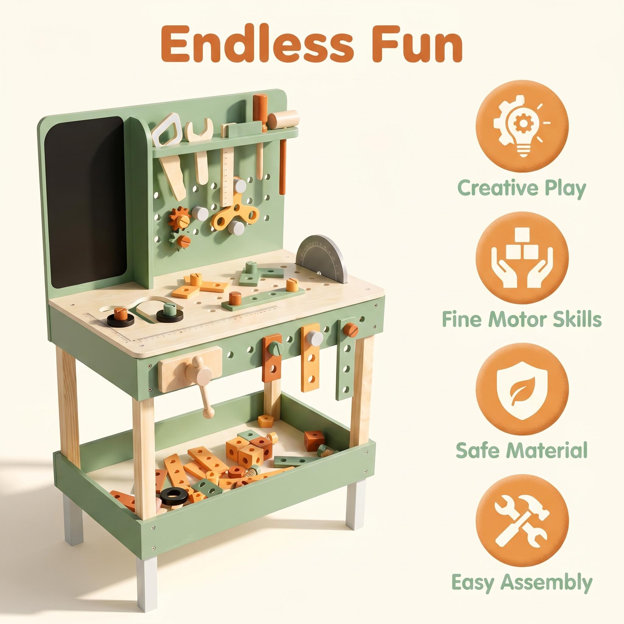 Wooden Construction Engineering Workshop Playsets for Kids Multifunctional Tool Workbench Toy with Blackboard Accessories