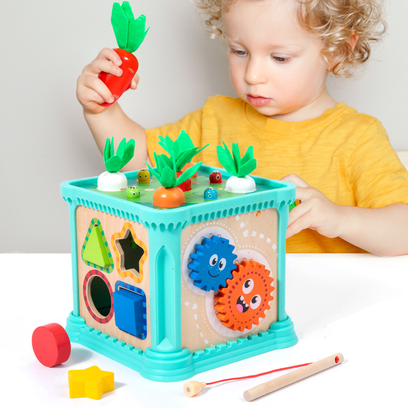 Preschool Montessori Wooden Shape Matching Toy-Multi-functional Educational Cube for Kids