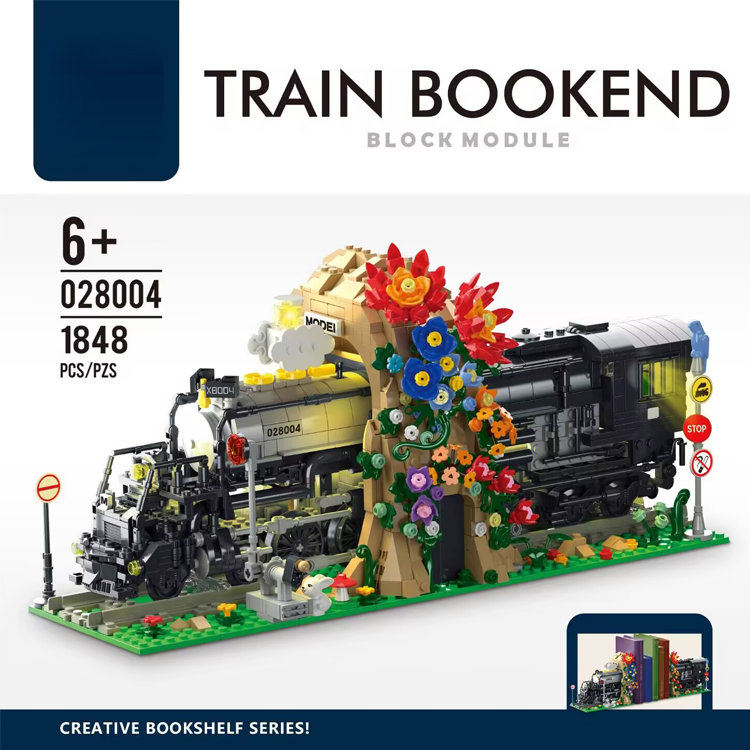 1848 PCS STEM Big Boy Train Bookend with Lights DIY Building Set for Kids with Chugging Engine & Cargo Cars