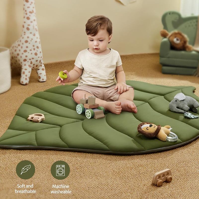 Luxury Padded Leaf Baby Play Mat With Arches Multifunctional Jungle Activity Gym Including Tactile Giraffe And Lion Rattle Toys