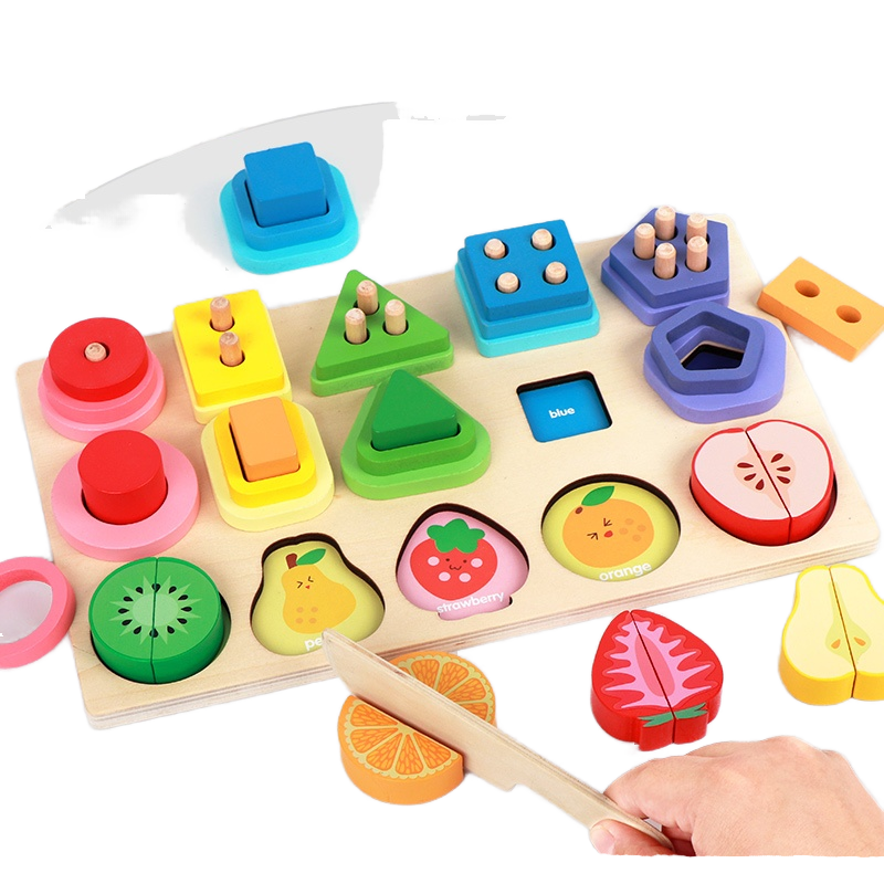 Wooden Shape Sorting Stacking Toy for Toddlers 2-3 Years-Macaron Color Montessori Learning Game with Playing
