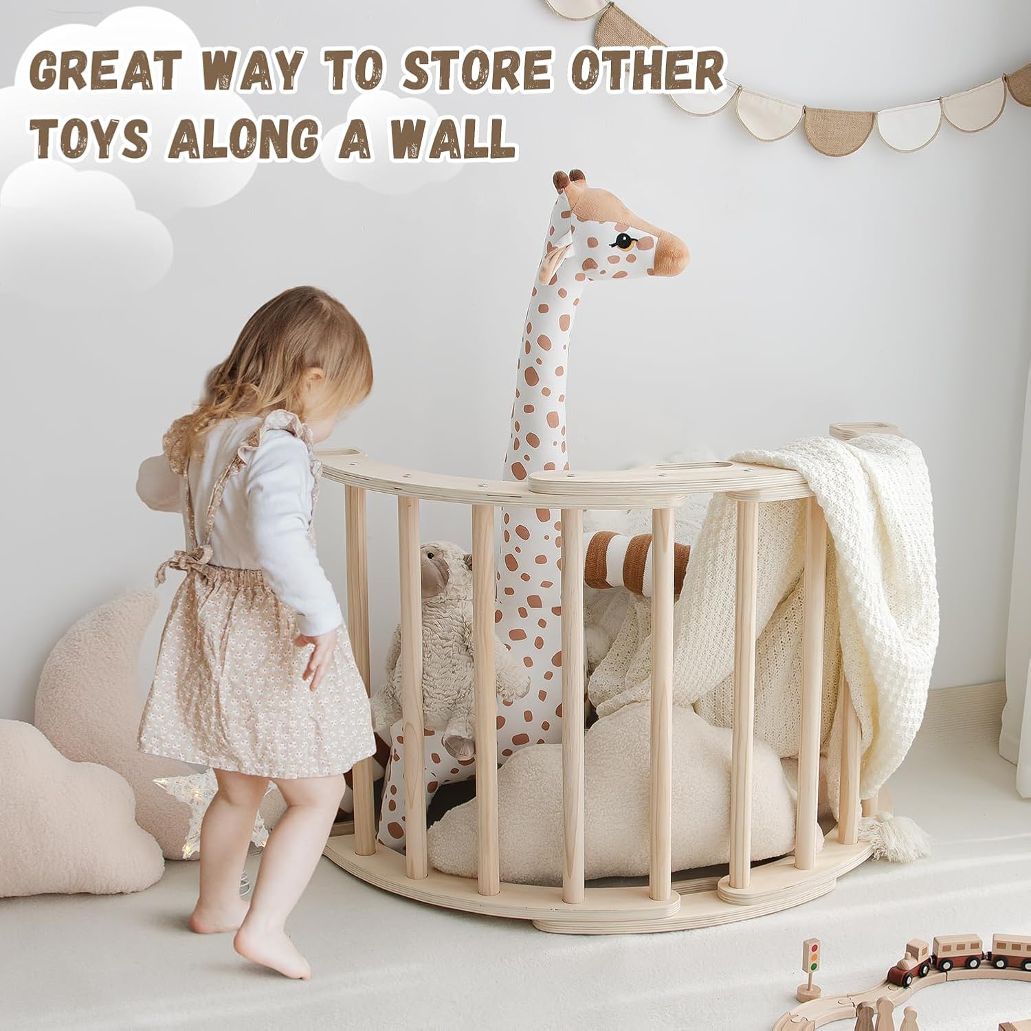 LM KIDS Wooden Kids Multi-functional Rainbow Arch Rocking Boat &amp; Chair Toddler Indoor Playground Kids Educational Wooden Toy
