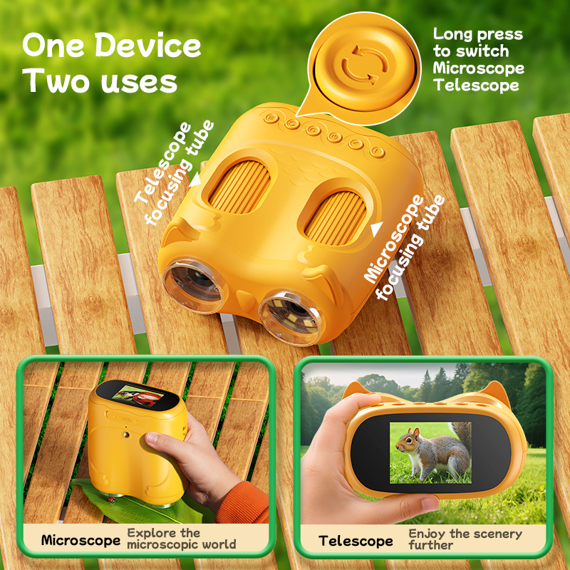 Factory 2inch IPS Screen Children's Science Mini Telescope Electronic Microscope Fun Set 1000X Handheld Portable Kids Microscope