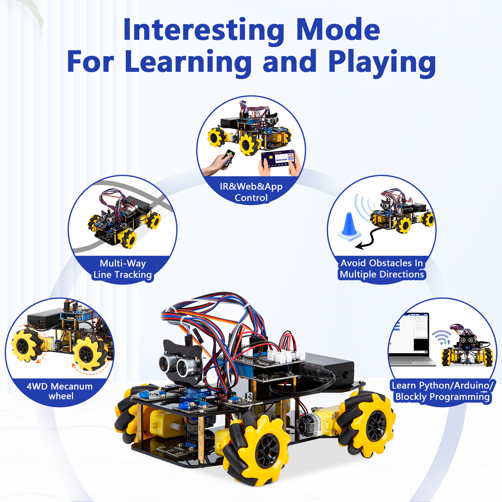 DIY Python Programming School Kids Teens Learning Coding ESP32 4WD Stem Education Smart Robot Car Starter Kits Set for Arduino