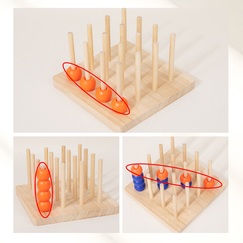 Fun Classic Logical Brain Teaser Toys Portable 3D Connect Four In A Row Wooden Strategy Game