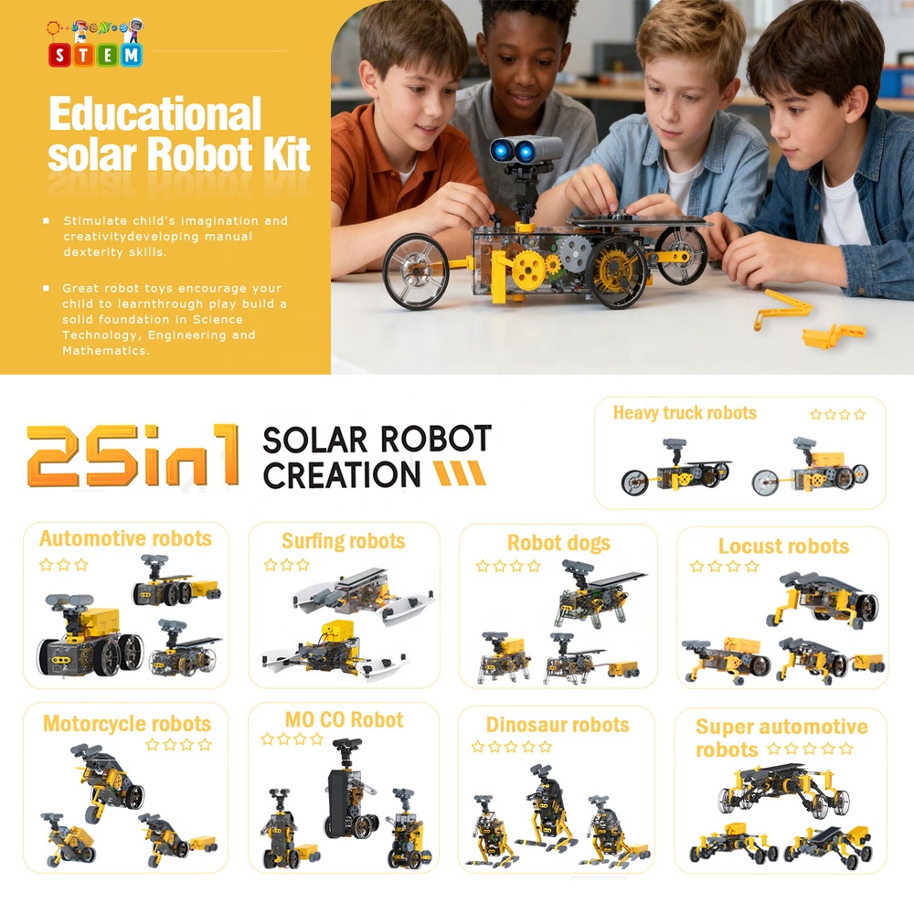 25 in 1 Educational Tech Solar Powered Robotic Kits STEM Science Experiment Solar Energy Robot Projects Engineering Building Toy