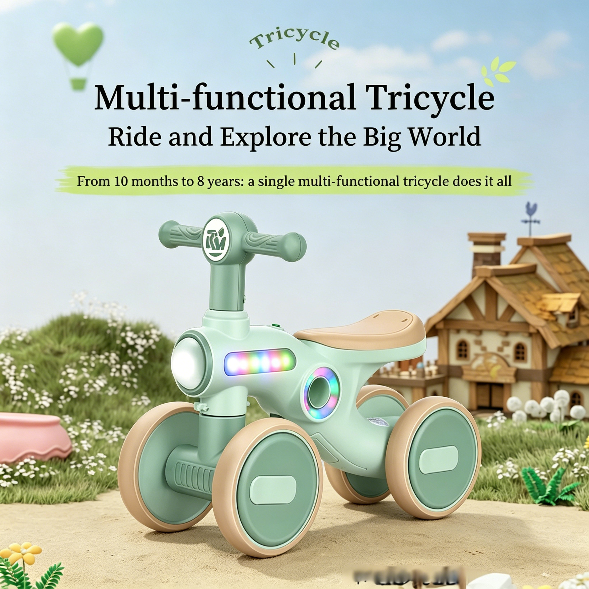Premium Quality 4 Wheels Baby Balance Bike CE Approved Stable Toddler No Pedal Tricycle Ride On Toys For 12-36 Months Baby