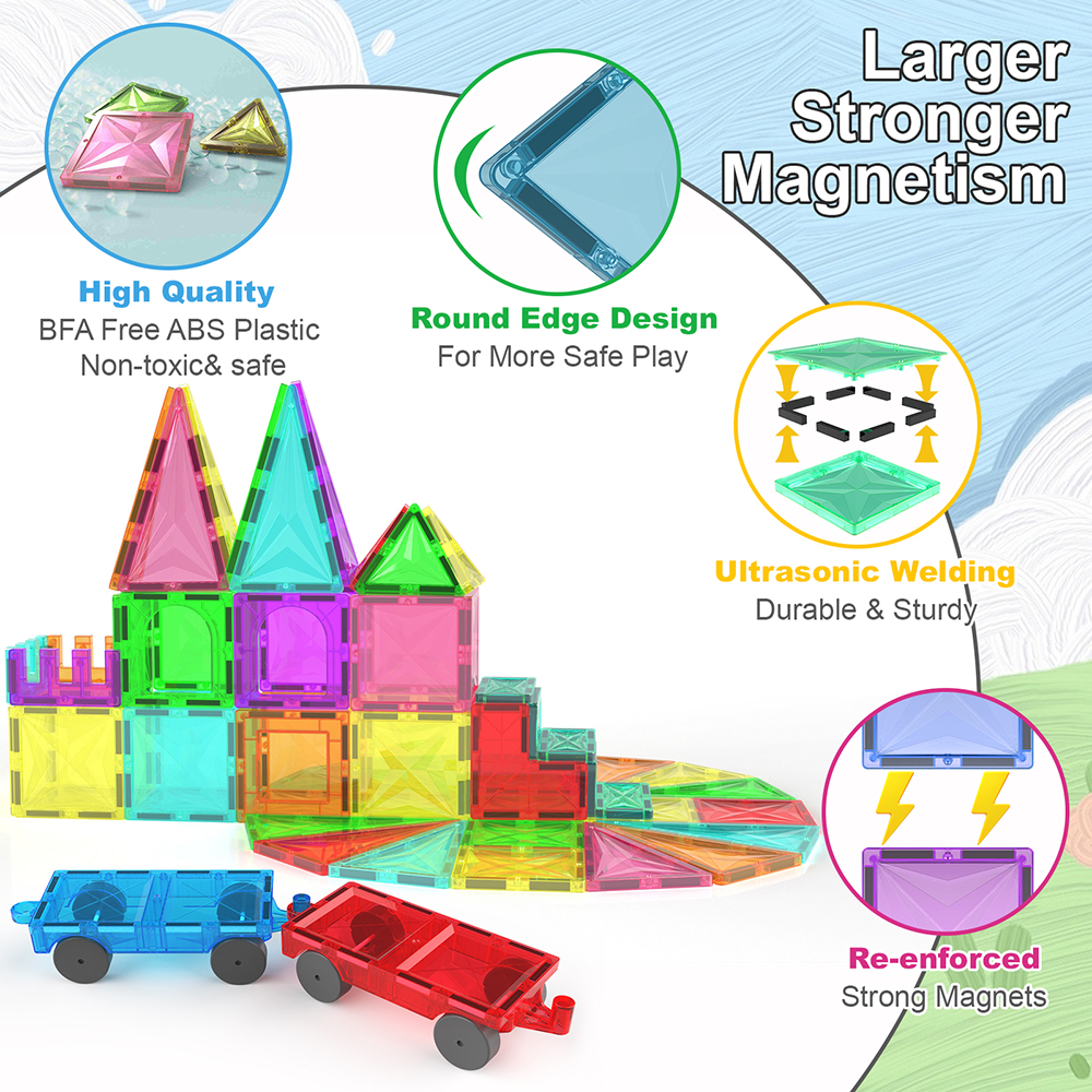100 Pcs 3D Magnetic Tiles Creative STEM Learning Construction Block Set Educational Building Magnet Toys for Baby Kids Gift Idea