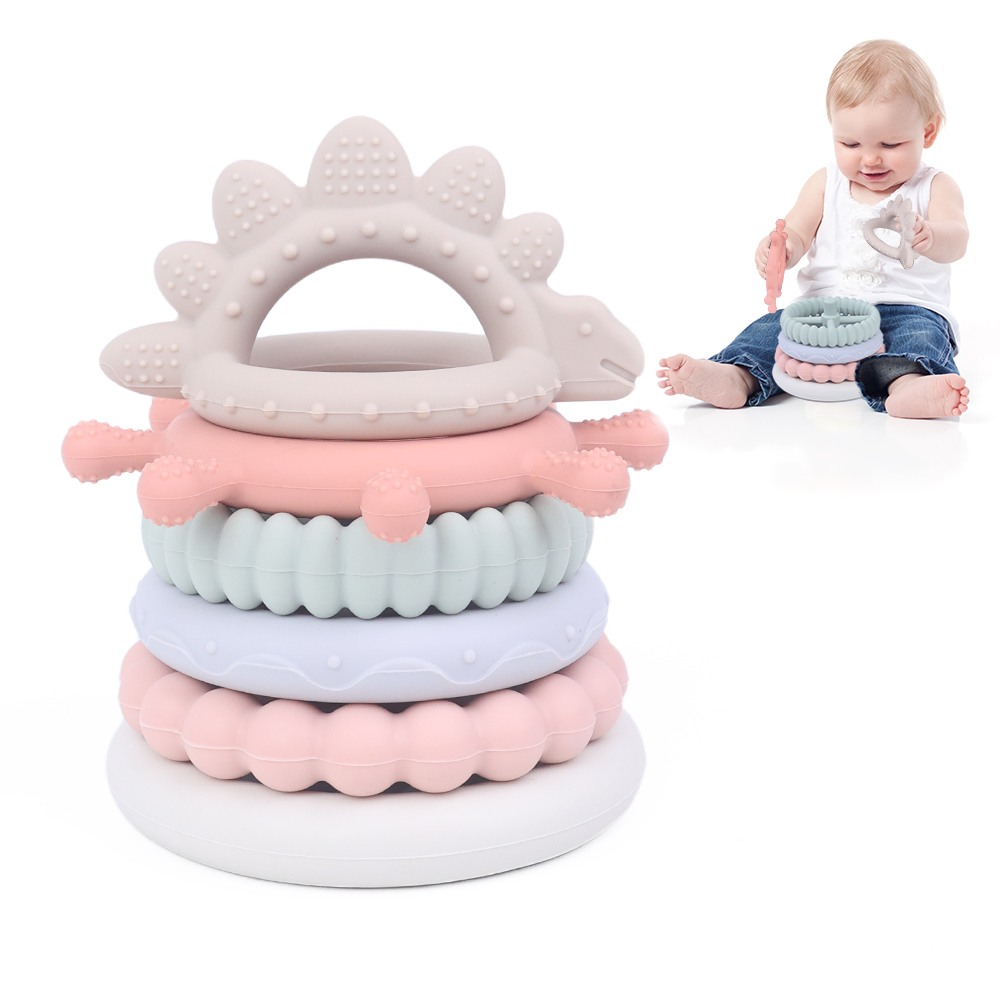 Baby Teether Colorful Rainbow 6 Months Puzzle Building Sensory Stacking Toys Kids Early Educational Toys