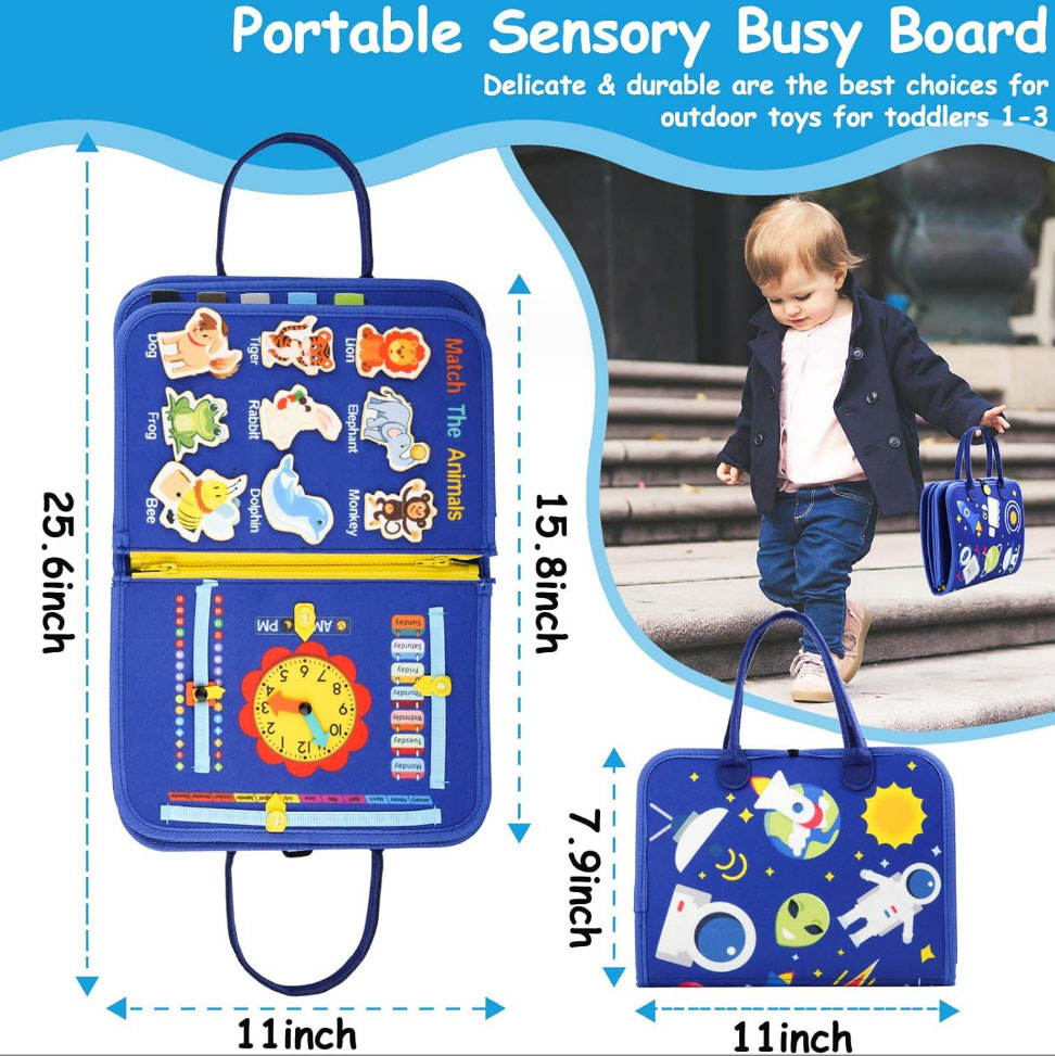 Preschool Education Busy Board Book Kids Sensory Montessori Travel Toys Activities Learning Board Felt Toddler Busy Board