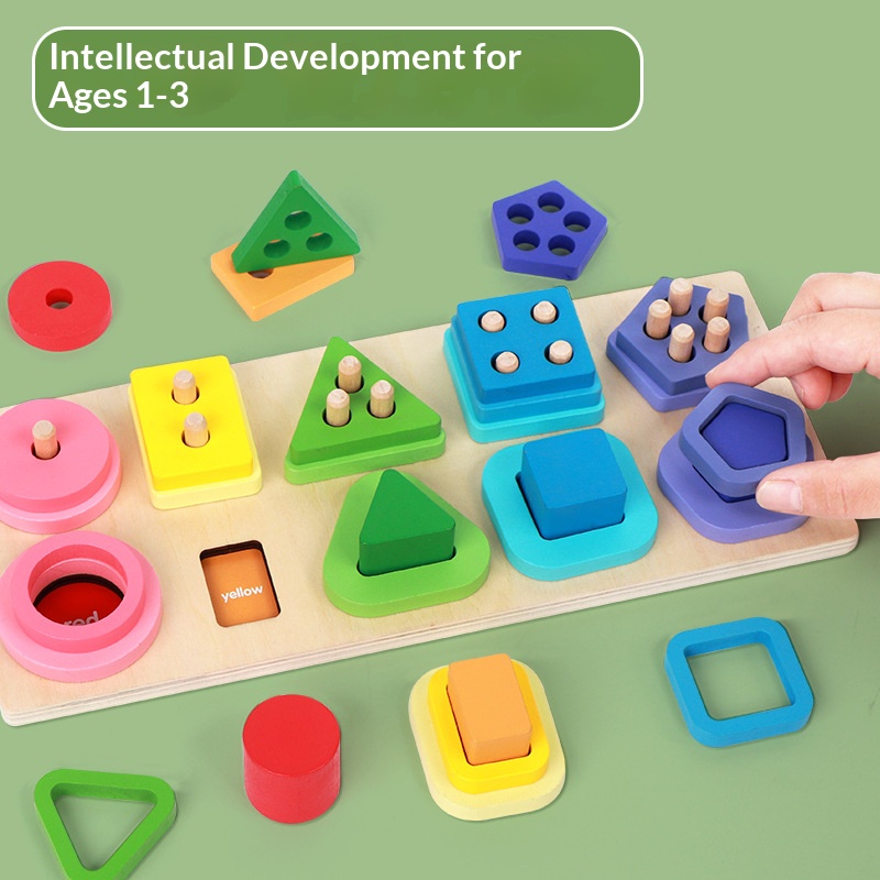 Wooden Shape Sorting Stacking Toy for Toddlers 2-3 Years-Macaron Color Montessori Learning Game with Playing