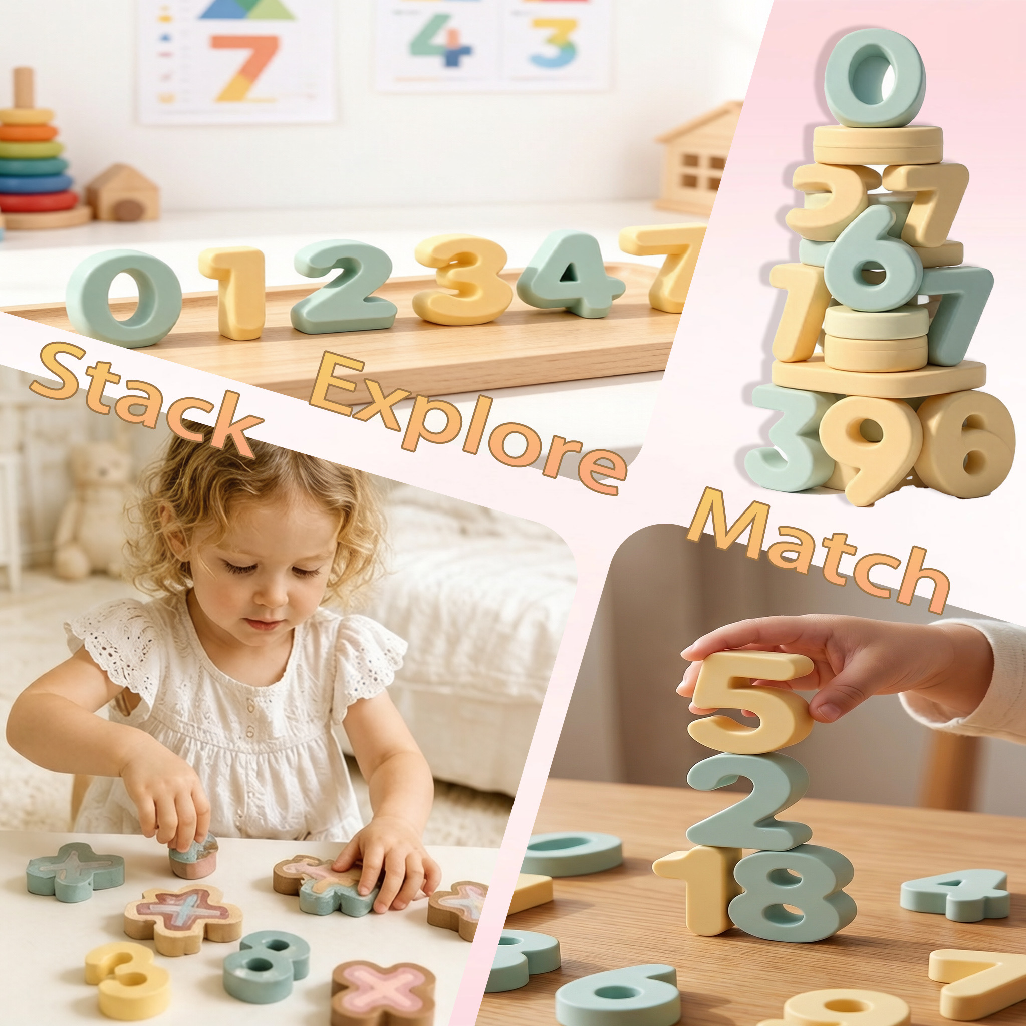 Food Grade Silicone Stacking Blocks Number Shape Puzzle Educational Sensory STEM Hand Eye Coordination Learning Toy Christmas