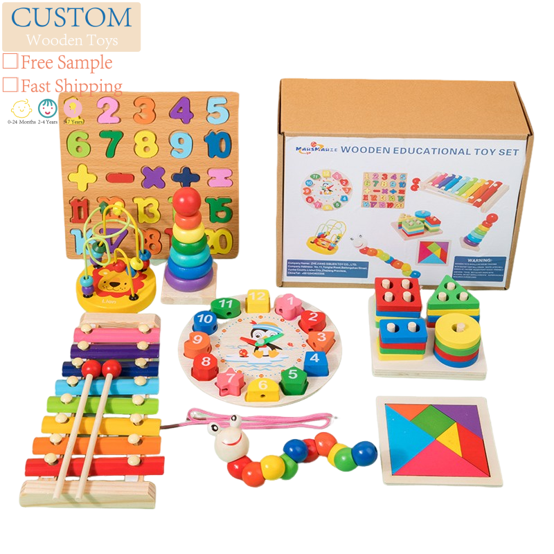 Montessori Early Education Children's Wooden Xylophone Toy and Shaped Cognitive Board Puzzle Set of 11 Types