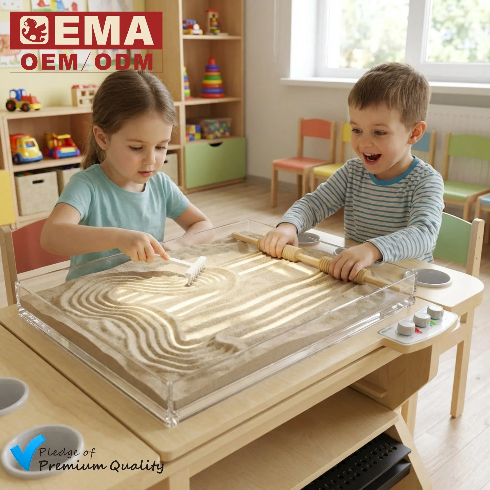 EMA Kids Sensory Toys for Wooden Optical Sensor Table with Multiple Experiences