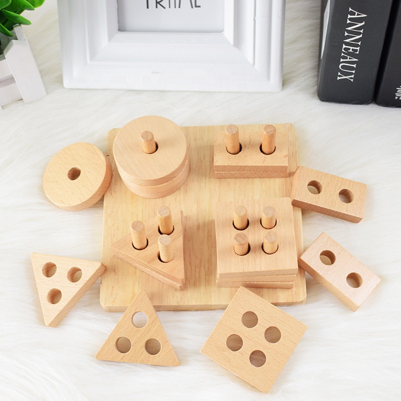 Kids Wooden Toys Montessori Geometry Shape Cognitive Practicing Matching Game Puzzle Wooden Toy Early Educational Toys for Child
