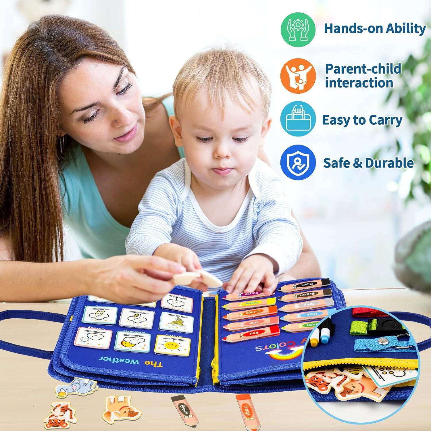 Preschool Education Busy Board Book Kids Sensory Montessori Travel Toys Activities Learning Board Felt Toddler Busy Board