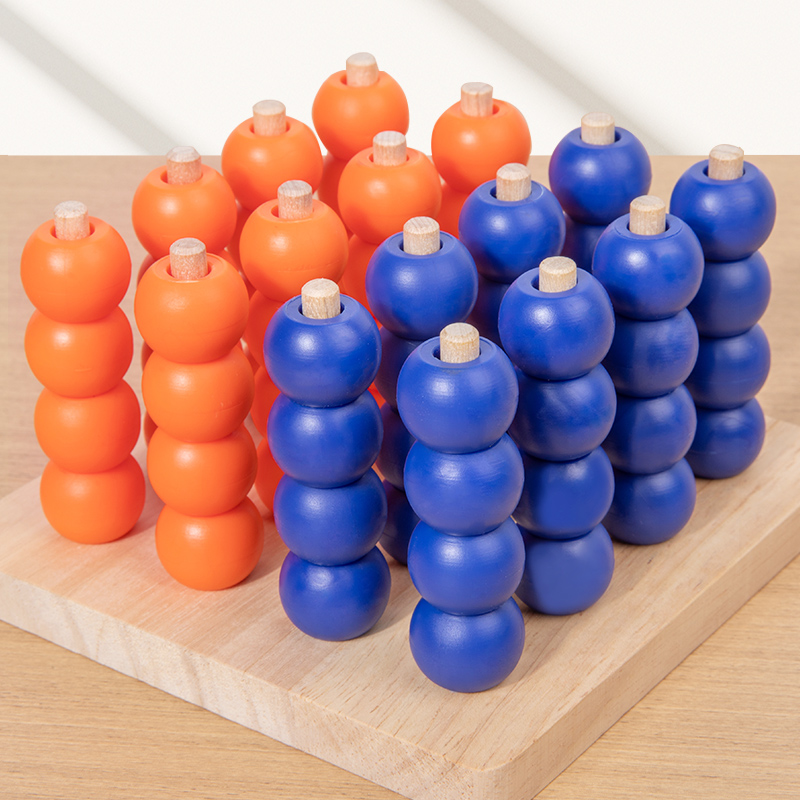 Fun Classic Logical Brain Teaser Toys Portable 3D Connect Four In A Row Wooden Strategy Game