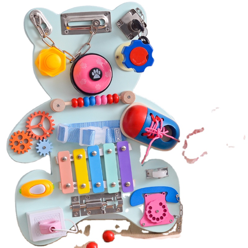 2024 Cpc Ce Montessori Busy Board LED Light Switch Simulation Car Steering Wheel Sensory Training Wooden Busy Activity Board