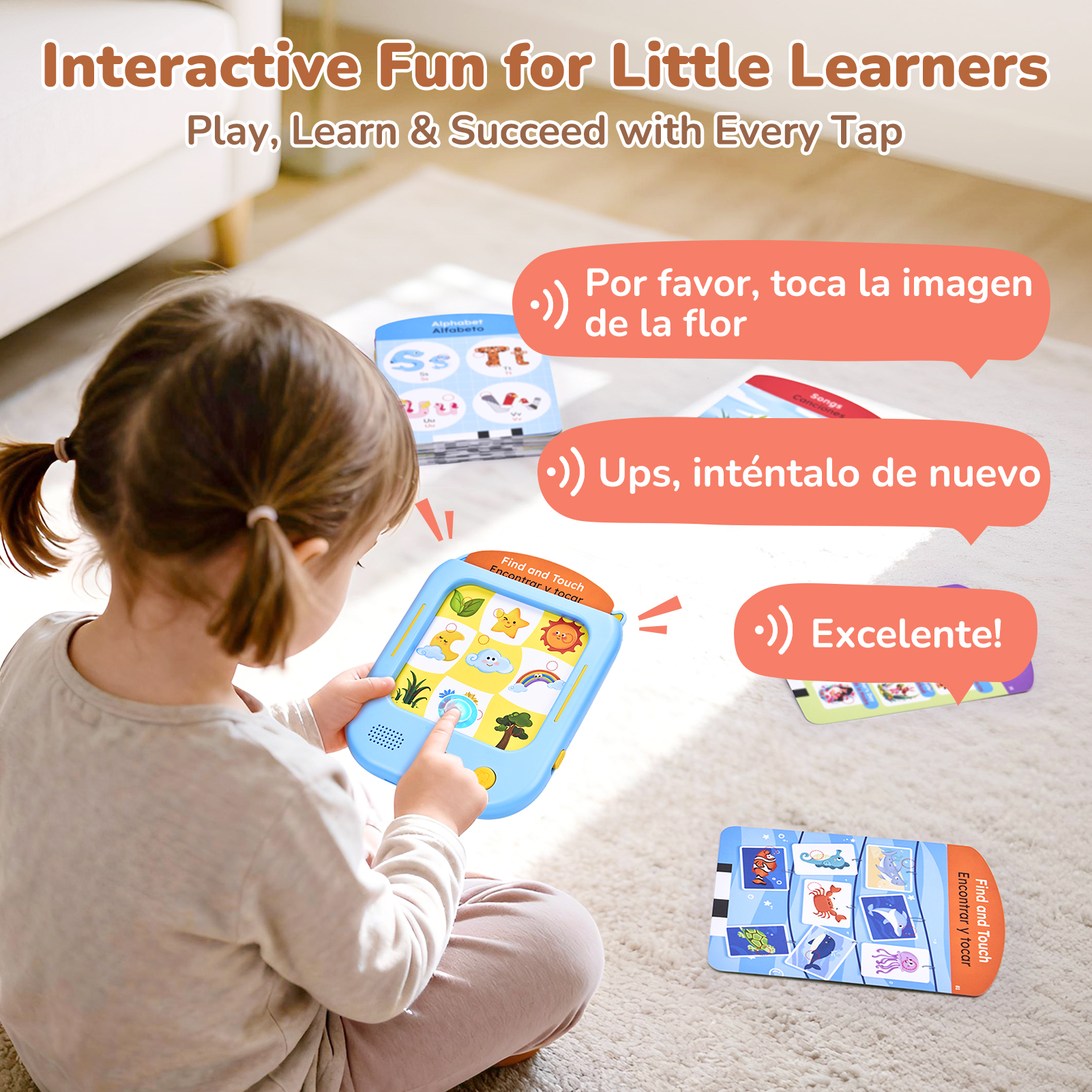 Joycat Bilingual Talking Flash Cards 80 English Spanish Cards Montessori Pocket Speech Toys Language Learning Educational Toys