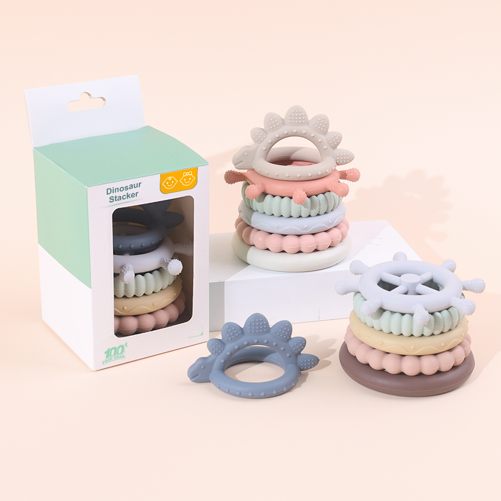 Baby Teether Colorful Rainbow 6 Months Puzzle Building Sensory Stacking Toys Kids Early Educational Toys
