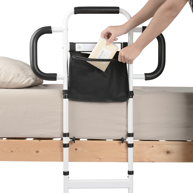 Bed Rails for Elderly Adults Height Adjustable Bed Assist Rail for Seniors Safety Bed Handle with Leg Bedside Fall Prevent Grab Bar with Storage Pocket