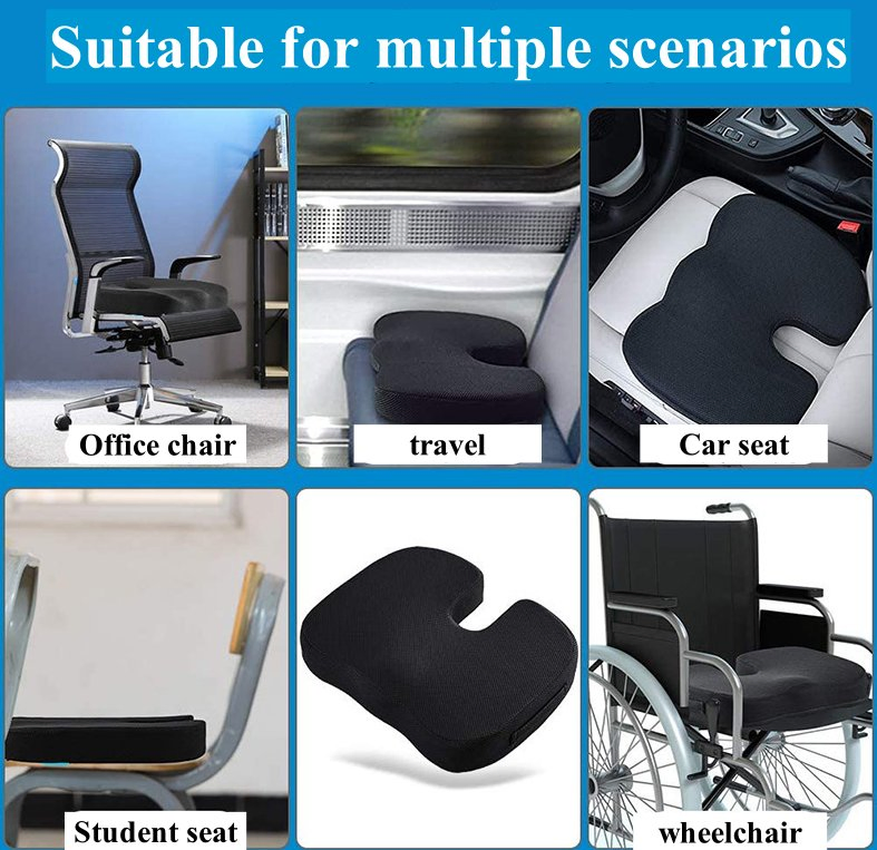 Seat Cushion Coccyx Tailbone Pain Relief Memory Foam Coccyx Cushion for Long Sitting