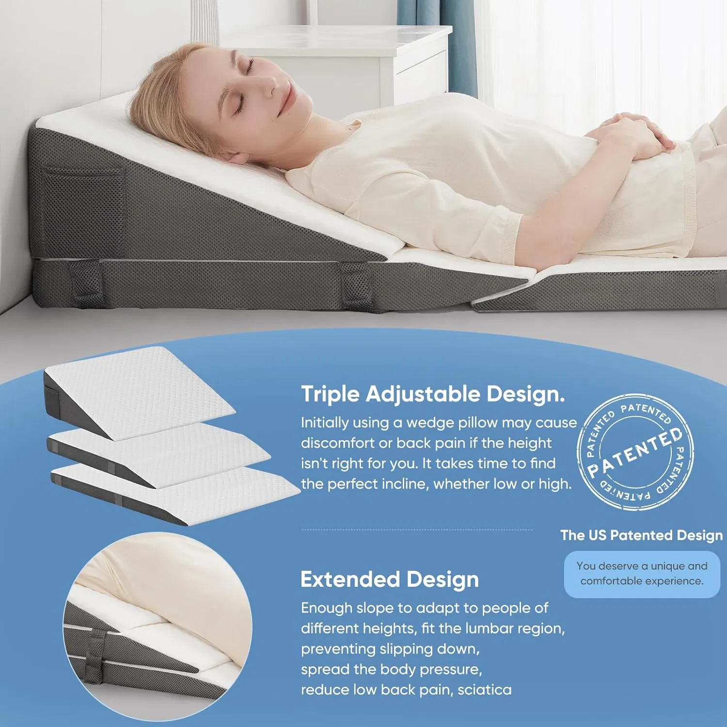 Adjustable Bed Wedge Pillow Backrest Pillow for Whole Body