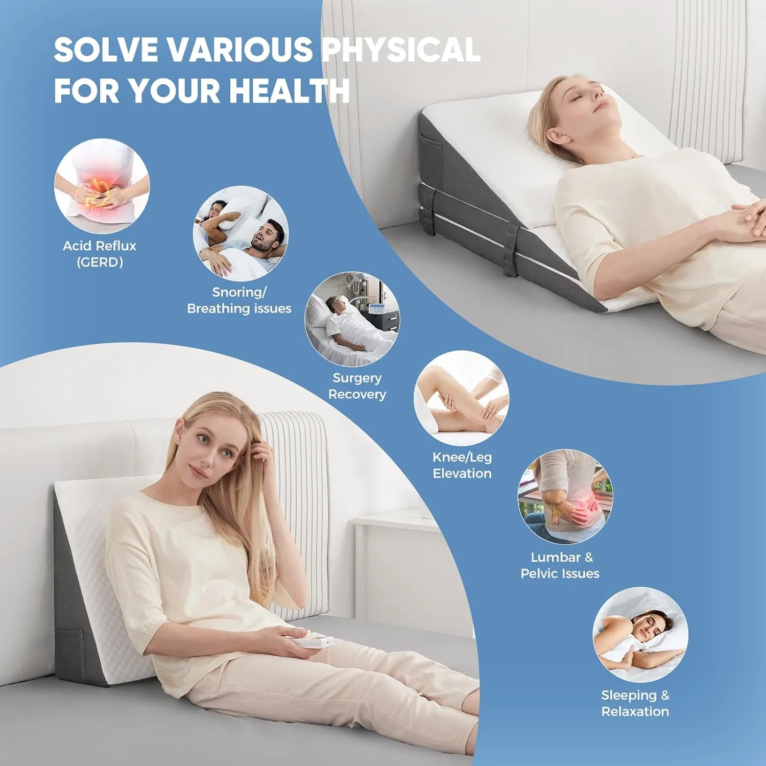 Adjustable Bed Wedge Pillow Backrest Pillow for Whole Body