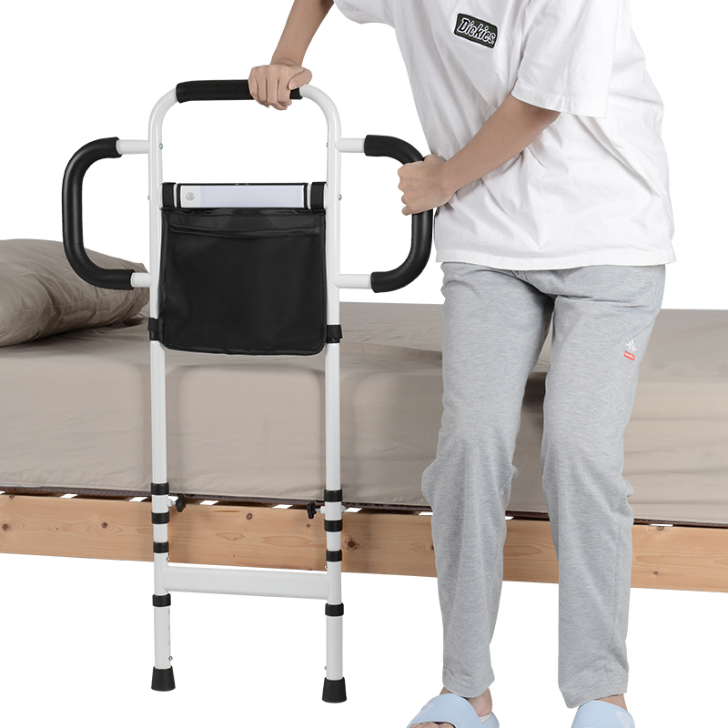 Bed Rails for Elderly Adults Height Adjustable Bed Assist Rail for Seniors Safety Bed Handle with Leg Bedside Fall Prevent Grab Bar with Storage Pocket